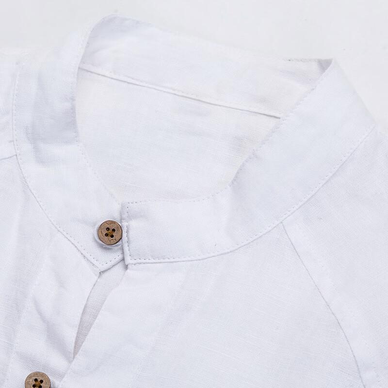 Hengyuanxiang Men's 100% Linen Chinese Stand Collar Long Sleeve Shirt