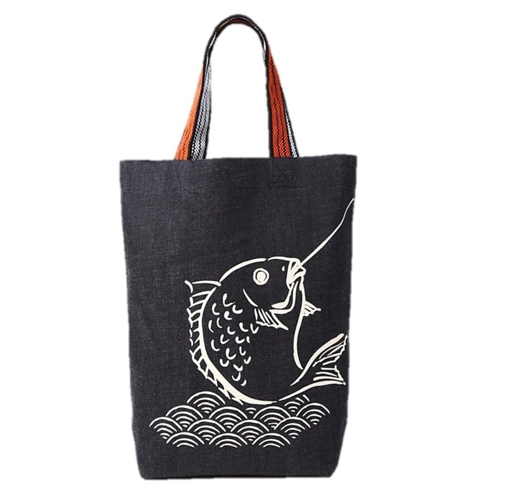 Kurashiki Denim-Tragetasche, Retro-Japanmuster, Vertikales Format, Hergestellt in Japan (Geschäftlicher Wohlstand)