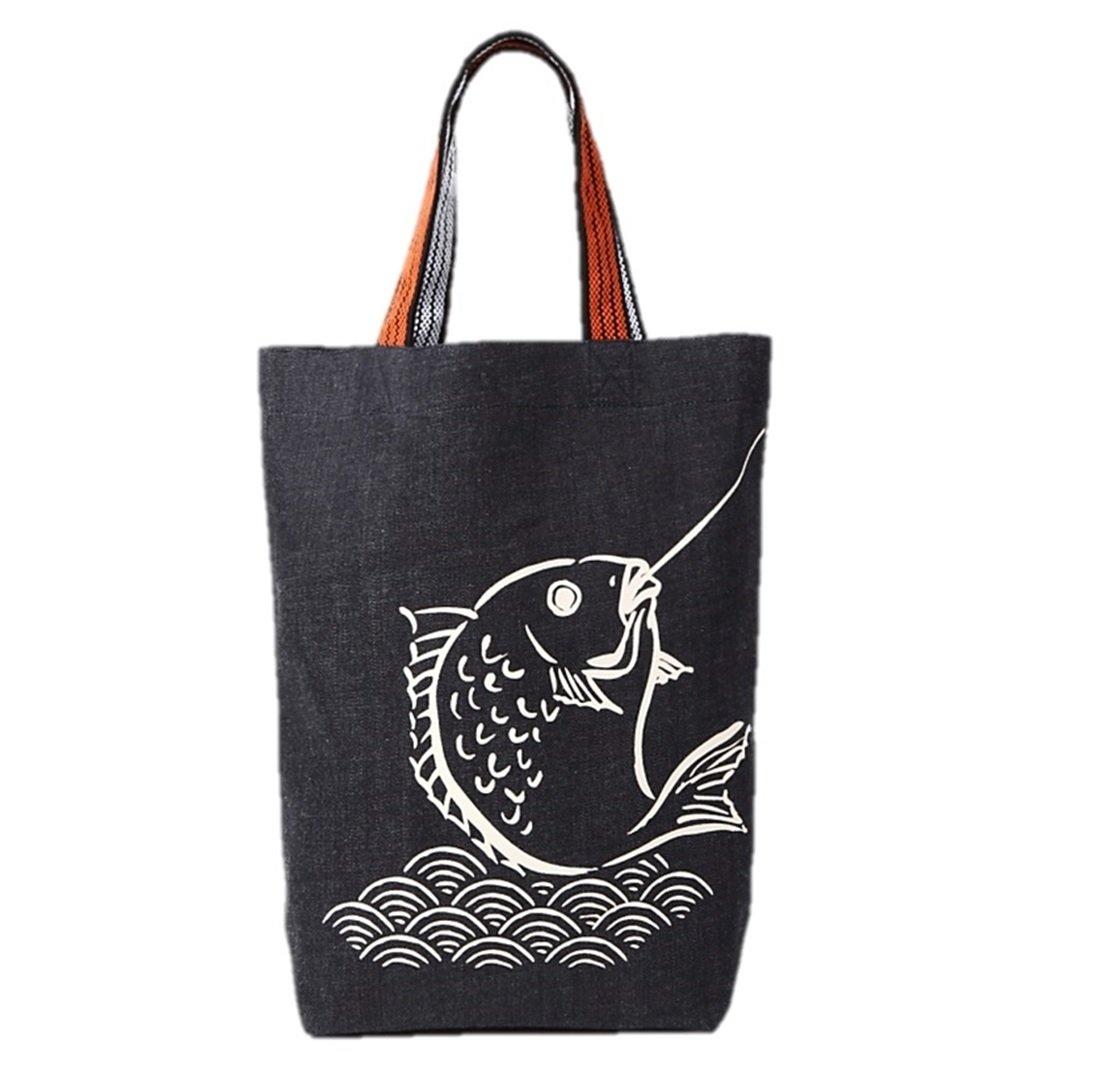 

Kurashiki denim tote retro style Japanese vertical made in Japan bag, pattern, size, (business prosperity)