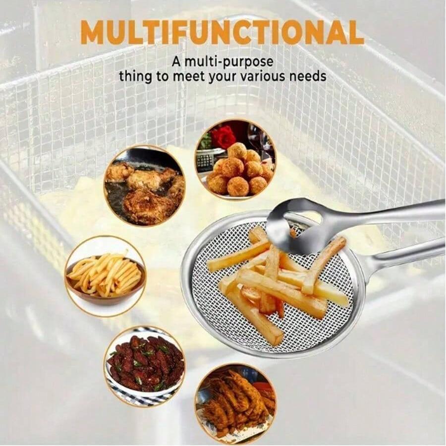 Stainless Steel Frying Oil Strainer,Heat Resistant, With Clip/Clamp Accessory,Fine Mesh Strainer For Frying, Draining Soup And Sauce