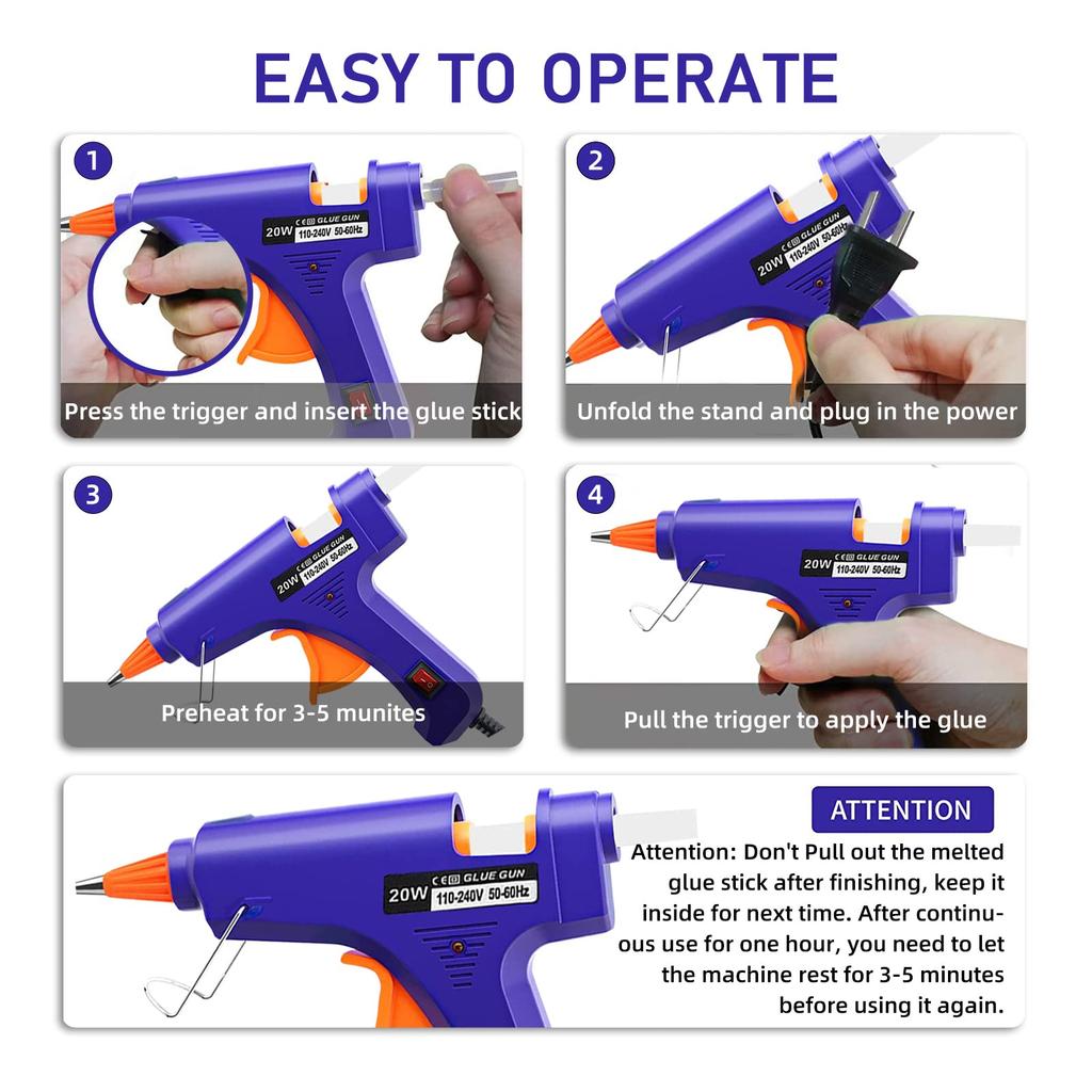20W Hot Melt Glue Gun Household Industrial Mini Guns Electric Heat Temperature Tool Use 7mm Glue Sticks
