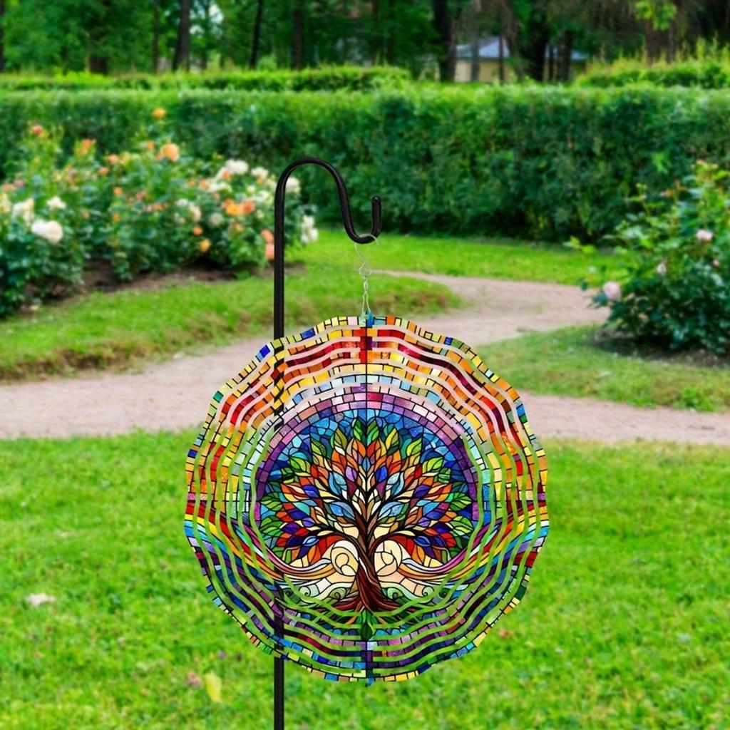 Vivid Tree of Life Spinner - 3D Stainless Steel Wind Sculpture with Colorful Leaves, Dynamic Hanging Garden Art for Indoor/Outdoor Decor