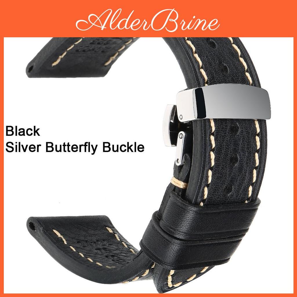 Calfskin Leather Genuine 20mm Watchband 21mm 22mm 24mm Straps With Solid Automatic Butterfly Buckle Business Watch Band