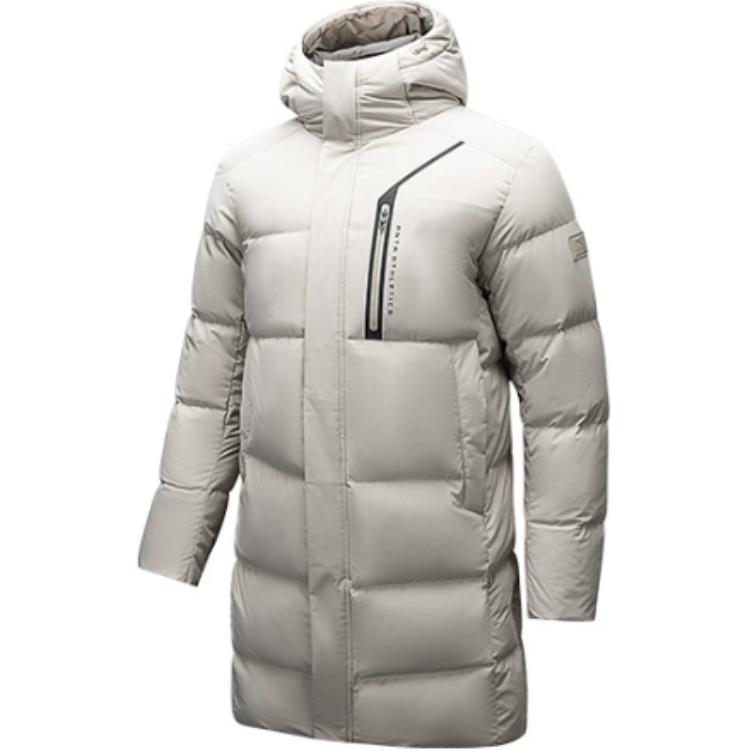 Anta Comfortable Casual Simple Hooded Long Down Jacket Men Outerwear Light-Chestnut-Gray 152517901-1