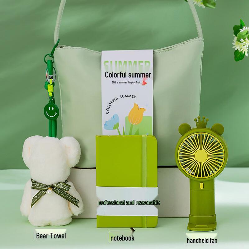 AQ Summer Portable Cooling Fan Set Small Fan + Notebook + Towel