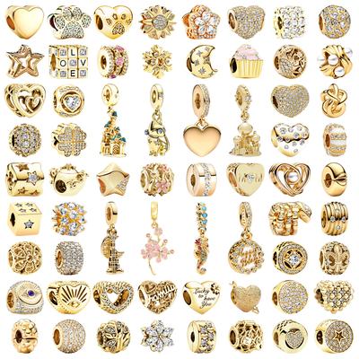 Charms Sparkling Gold Heart Winged Angel Seahorse Snowflake Infinity Knot Beads Fit Original Bracelets Diy Jewelry Gift