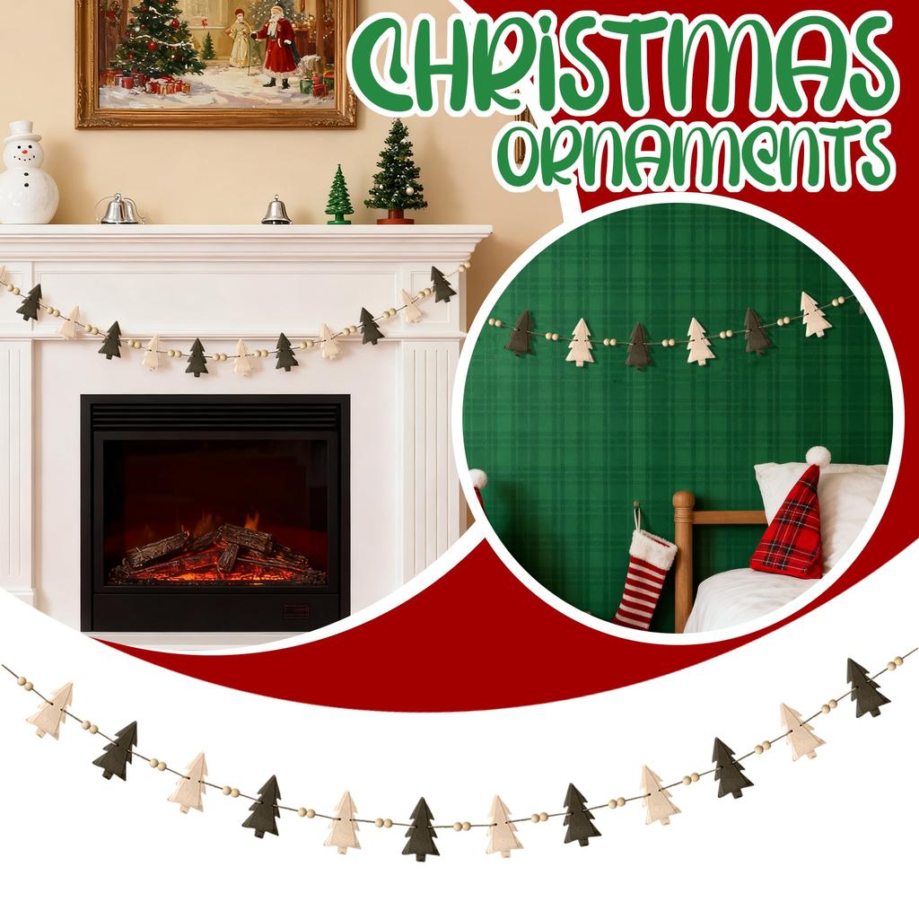 Christmas Decorations Indoor Outdoor,Farmhouse Tree Wooden Beads Christmas Decor, Cute Rustic Pines Hanging Ornaments Banner For Mantel Fireplace Home