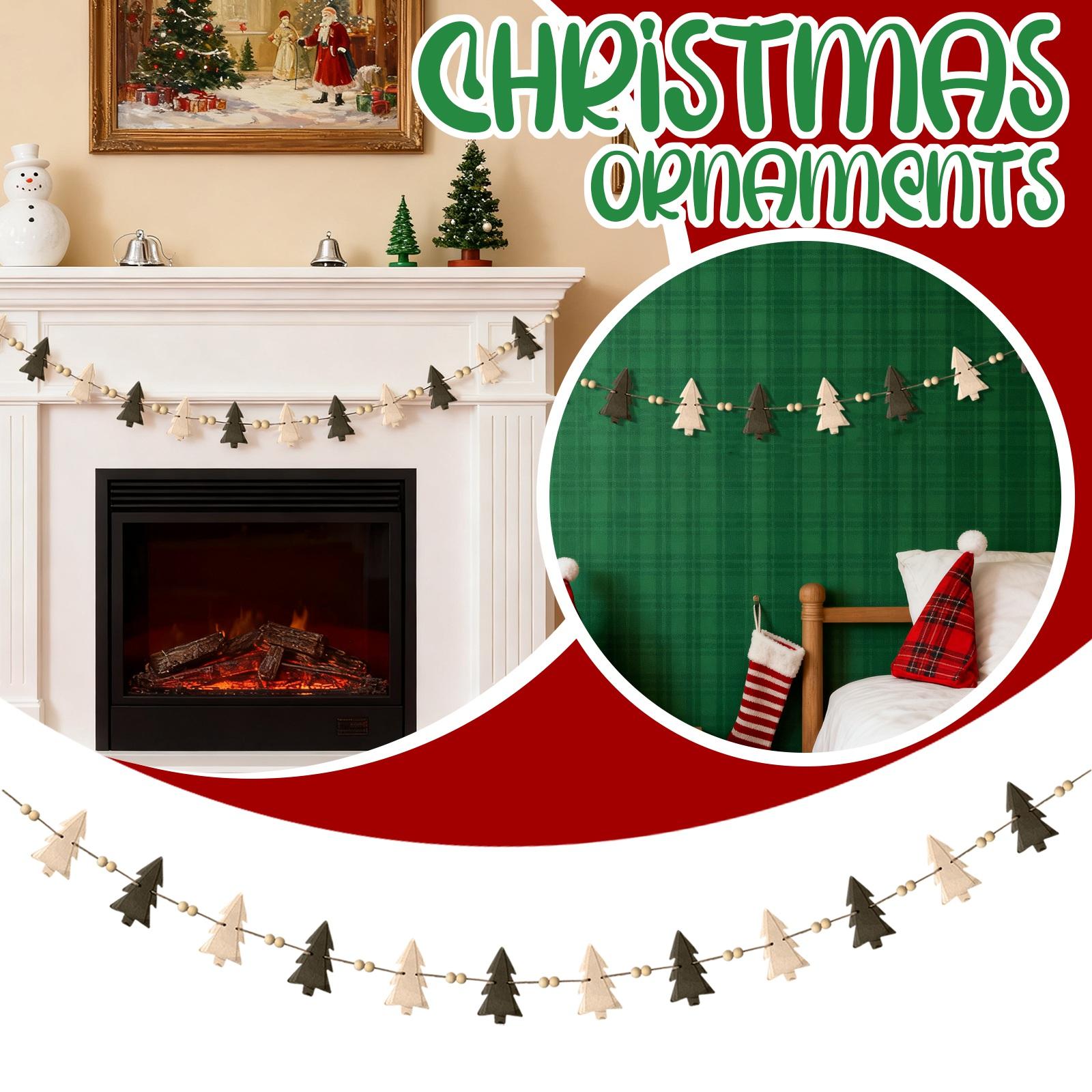 

Christmas Decorations Indoor Outdoor,Farmhouse Tree Wooden Beads Christmas Decor, Cute Rustic Pines Hanging Ornaments Banner For Mantel Fireplace Home One Size