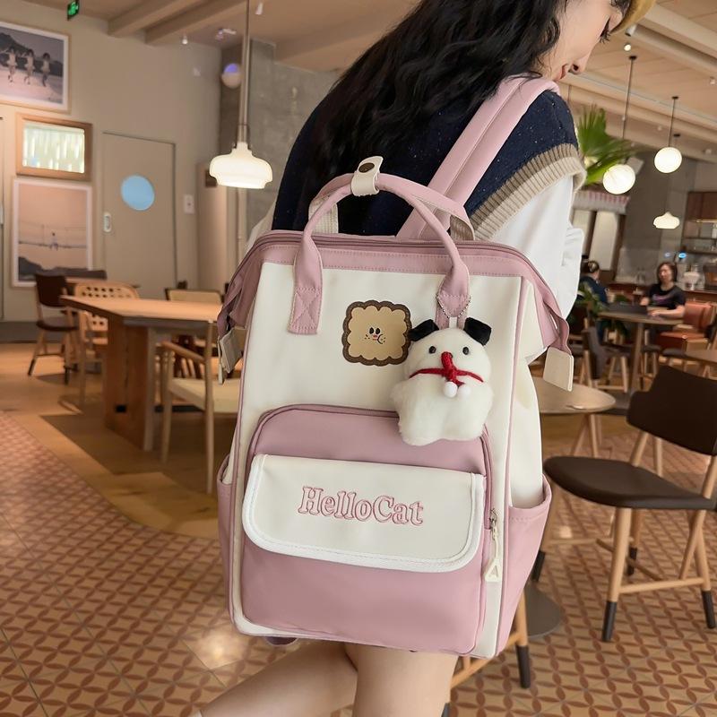 

Backpack for Women Ins Trendy Japanese Harajuku Style Personality Contrast Student Schoolbag Casual Simple Small Backpack Without pendant