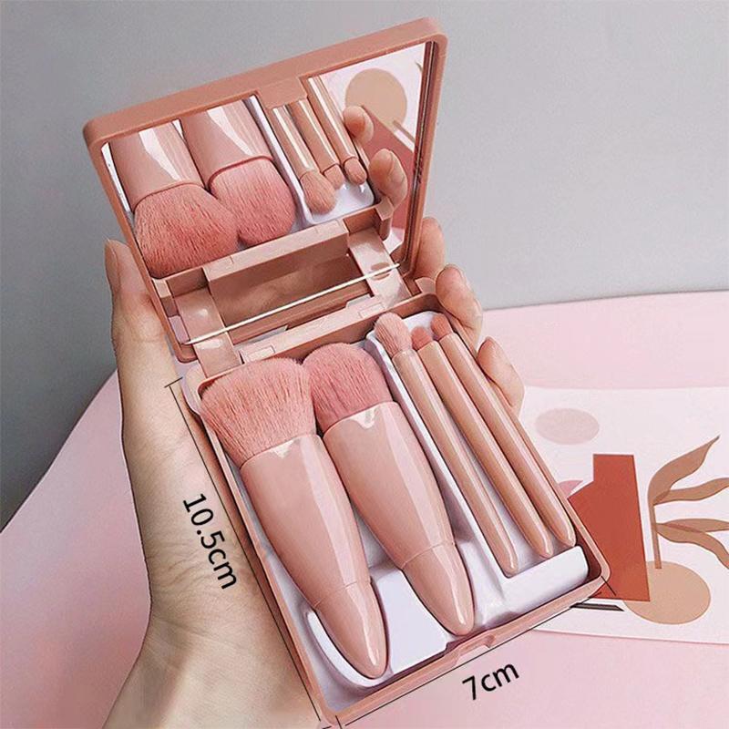 

Набор мини-кистей для макияжа дорожного размера, 5 шт., Маленький полный функциональный набор косметических кистей с чехлом и зеркалом Perfe