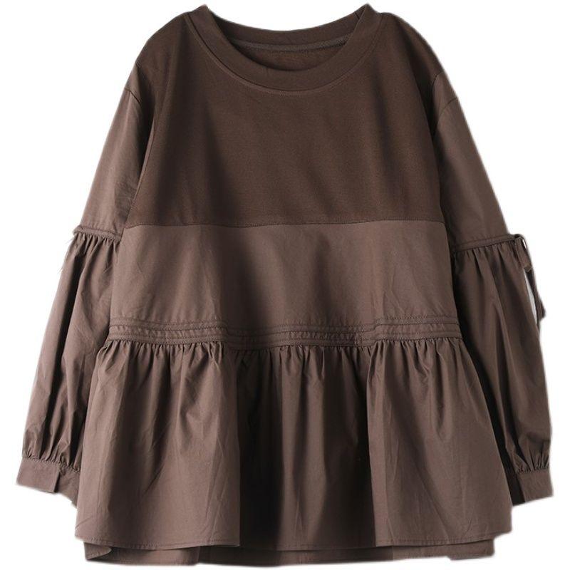 Women's Stitching T-shirt Western Style Age-reducing Lace-up Doll Shirt Top