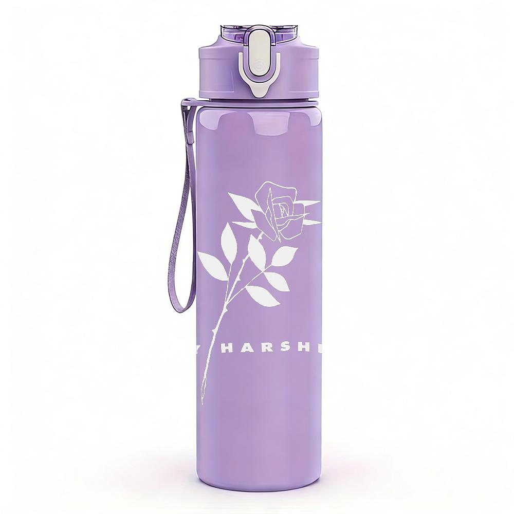 1PC Thin rose line sketch minimal print 750ml colorful plastic sports water bottle leakproof pop up lid with straw for outdoor work home use