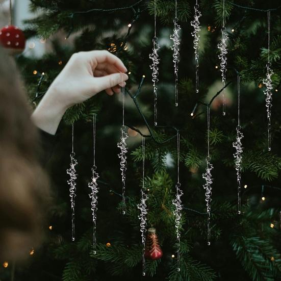 12 Pcs Crystal Christmas Icicle Ornaments for Tree Hanging Clear Acrylic Icicles
