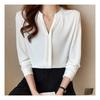 Navava Office Simple Solid Cut Neck Long Sleeve Shirt Nb2278