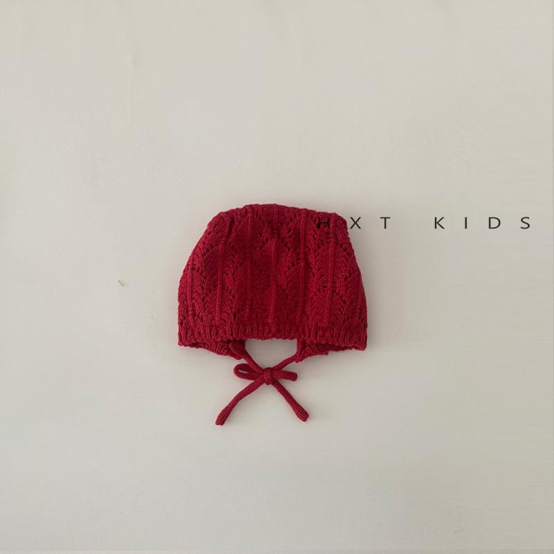

Fashion Retro Hollow Children Knitted Hats Handmade Crochet Flower Girls Parent-child Outdoor Cotton Hat Autumn Winter Caps 40-45cm красный