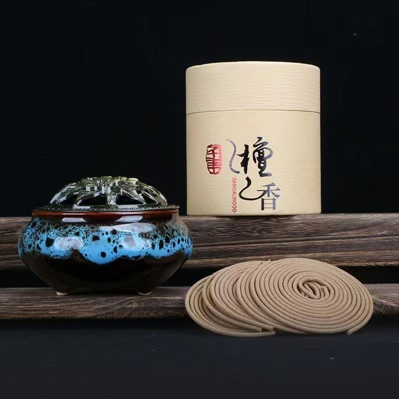 4-Hour Sandalwood & Mugwort Coil Incense (120 Pcs) with Burner - Indoor Long-Lasting Scent & Toilet Deodorizer