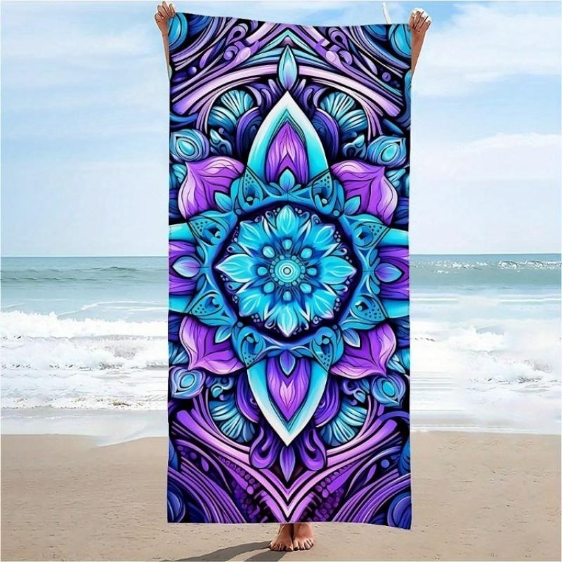 

1pc Vibrant Mandala Beach Towel - Quick-Dry, Absorbent Microfiber with Intricate Blue & Purple Design, Perfect for Summer Fun W30*H60(CM)