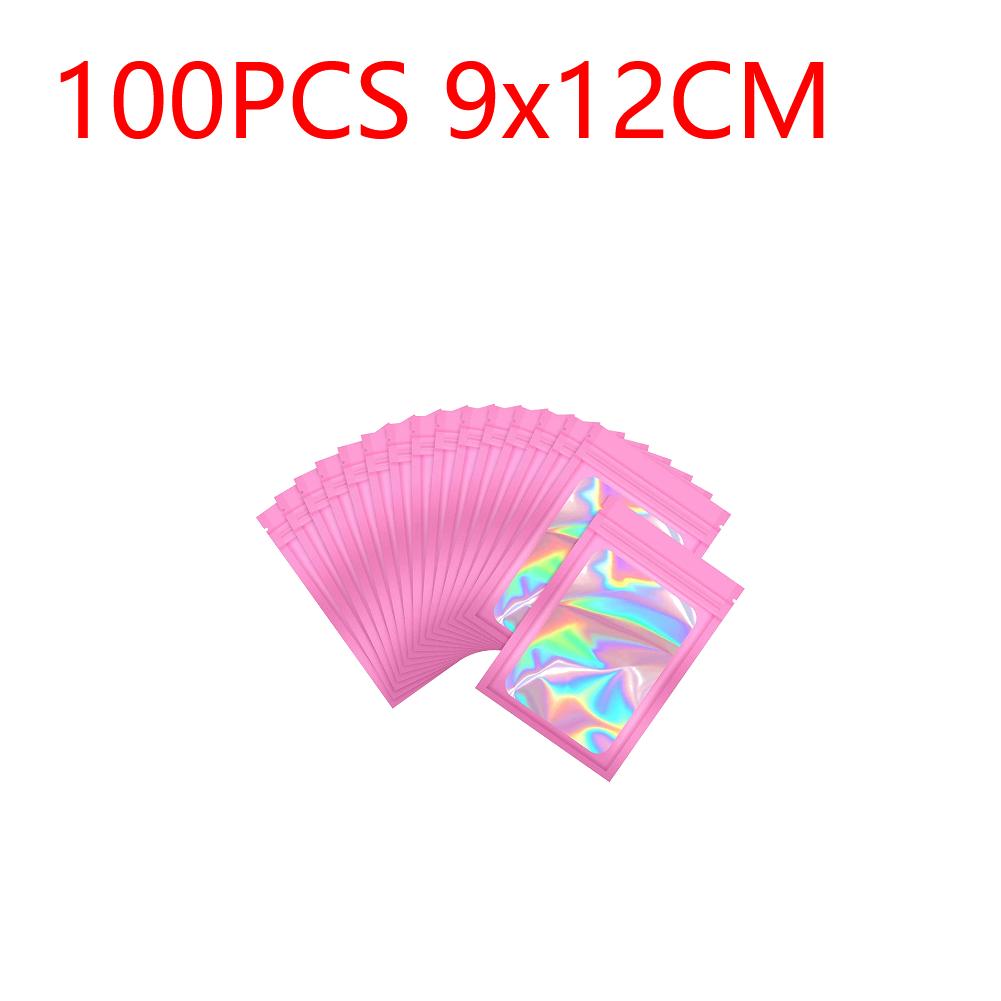 100pcs Smell Proof Mylar Bags Resealable Odor Proof Bags Holographic Packaging Pouch Bag Food Jewelry Laser Zip Lock Bag