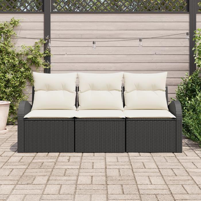 Ensemble de canapé de jardin 3 pièces vidaXL avec coussins noir poly rotin, Canapé de jardin 2 places vidaXL avec rangement 3354566
