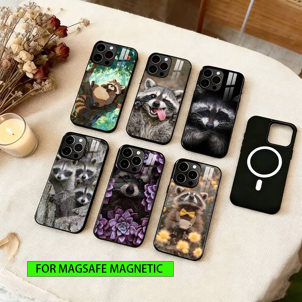Cute Raccoon Phone Case For iPhone17,16,15,14,13,12,11 Plus,Pro Magnetic with Magsafe Wireless Charging