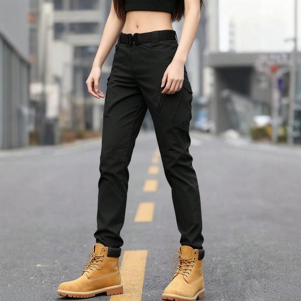 American Tooling Damen Einfarbige Vielseitige Freizeithose Skinny Abriebfest Pendler Gerade Mehrere Taschen Hosen