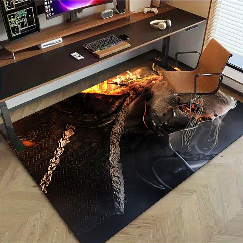 1pc Fire and Blood Office Carpet Chair Mats, Home Decor Mat Fantasy Theme Mat Durable Mat, Dragon Decor,Suitable for fantasy theme lovers