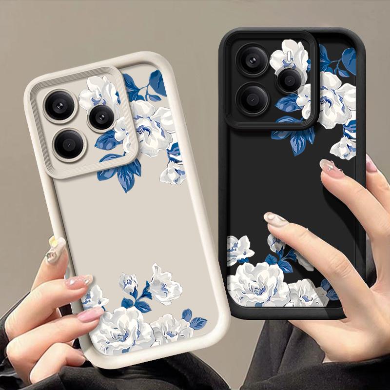 White Gardenia Floral Pattern Case For Xiaomi 14T 13T 11T Pro Funda Redmi Note 14 13 Pro 5G 4G 12 11 Shockproof Bumper Silicone Cover