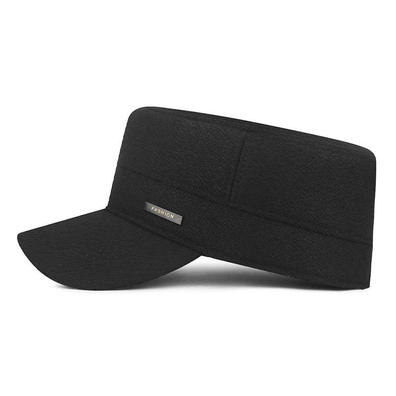 Winter Hat Men's Warm Windproof Cotton Hat for Middle-Aged and Elderly Thick Velvet and Cold-Proof Ear Protection Flat Top Hat