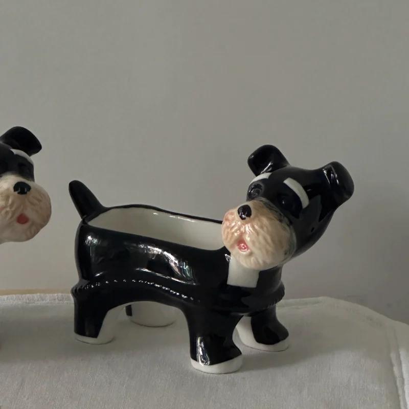 Creative and Cute Cartoon Puppy Schnauzer Ceramic Storage Tray Desktop Storage Container Candlestick Home Decoration