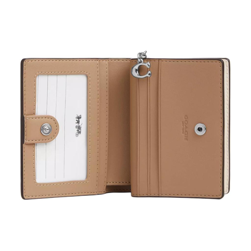 Coach Snap Wallet 10 Metal Logo Double Fold Design Leather Wallet Women Wallet Silver White Chalk CW789-SVXU5