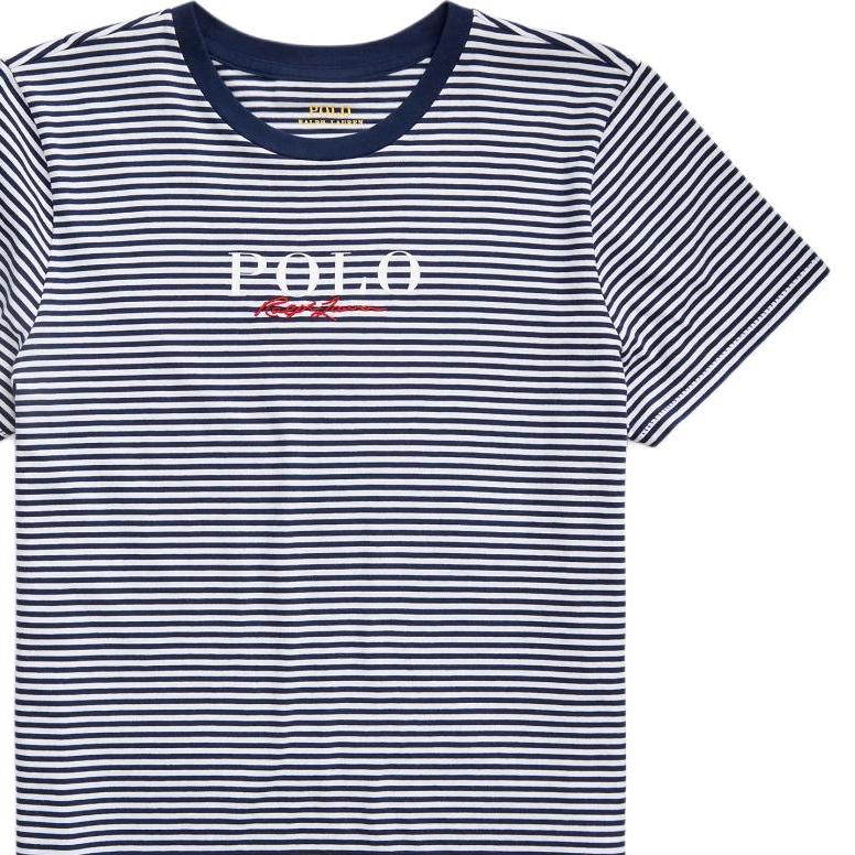 Polo Ralph Lauren SS25 Logo-Besticktes Gestreiftes Baumwoll-Rundhals-Kurzarm-Regular-T-Shirt Klassische Edition Damen Oberteile 211838119-001