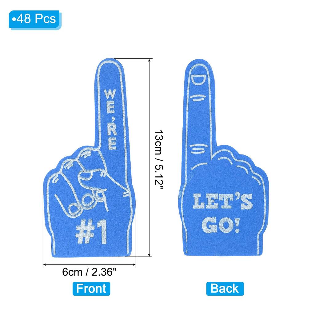 PATIKIL Mini Foam Fingers 13 Cm 48 Pieces Cheerleading Foam Finger for Sports Fan Event Game Party Favors Blue Let's Go!