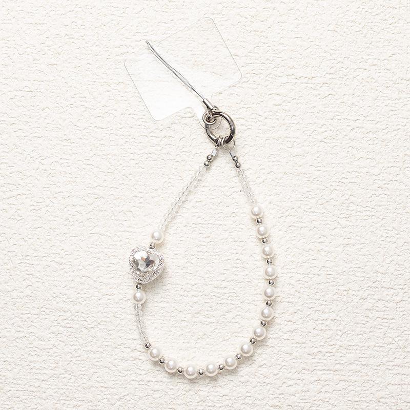 New Gray-Purple Heart Fairy Phone Lanyard: Anti-Drop Pearl Wrist Strap with High-End Appeal