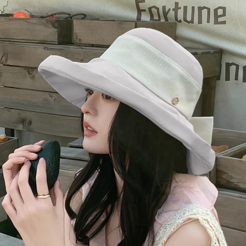 Spring and summer big brim sun hat children versatile fashion bow bucket hat outdoor travel sun protection hat