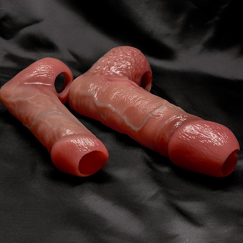 Realistic Silicone Penis Sleeve for Men – Hollow, Reusable Wearable Dildo, Soft Liquid Silicone, Anatomical Detail, No Battery Needed, Adult Toy