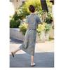 Set Gonna Denim Stile Cinese alla Moda Donna Estivo Stampa Floreale Completo Due Pezzi con Bottoni Nodo
