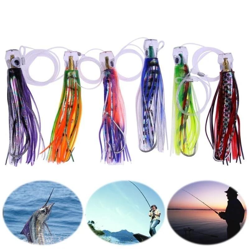 6Pcs/Bag 17cm 46g Acrylic Octopus Fishing Lures Pusher Style Rigged and Bag Fishing Equipment