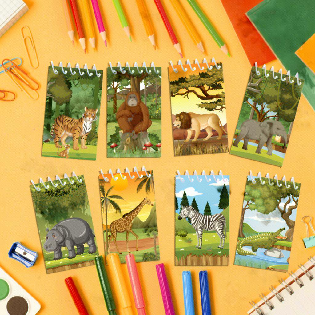 8pcs Forest Animals Spiral Notebook 80GSM Portable Tear-Off Memo Pad Jungle Wildlife School Diary Student Stationery