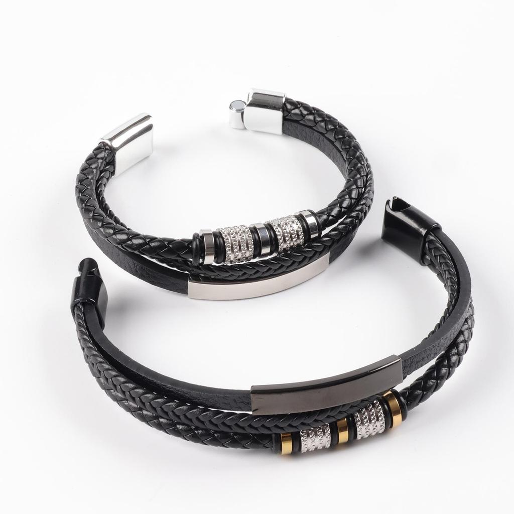 Geflochtenes Lederarmband für Herren - Echtes Leder, Edelstahl, Magnetverschluss, Stilvolles Accessoire