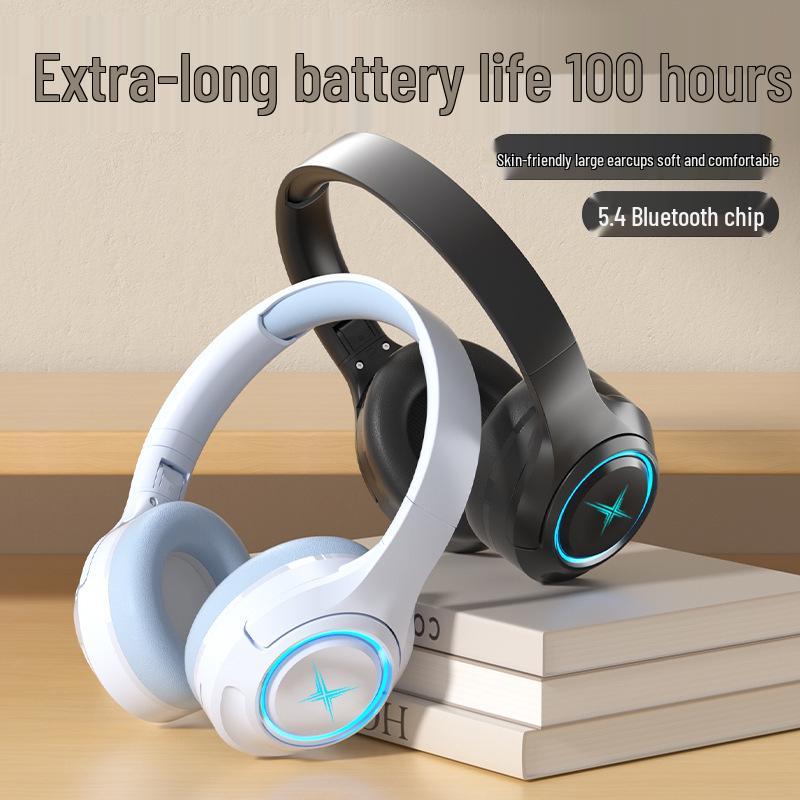 New 2025 Over-Ear Wireless Bluetooth Gaming Headset with Noise Cancelling, Card Slot, Luminous Design, and Extended Battery Life.