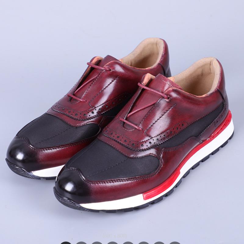 Fashion Men's New Men's Color Low Top Sports Shoes Handmade Cowhide Fabric Splicing Lace-up Casual Shoes Zapatos Sapat A22