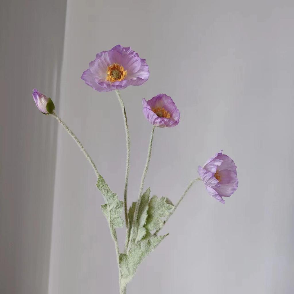 Silk Poppy Flower Flocking Simulation with 4 Heads for Decorative Photography