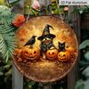 2D Flat 1pc/2pcs, Decorative Plaques and Ornaments Sign, Aluminum Hanging Sign, Black Cat, Crow & Pumpkin Lantern Vintage Print, Autumn Harvest Home