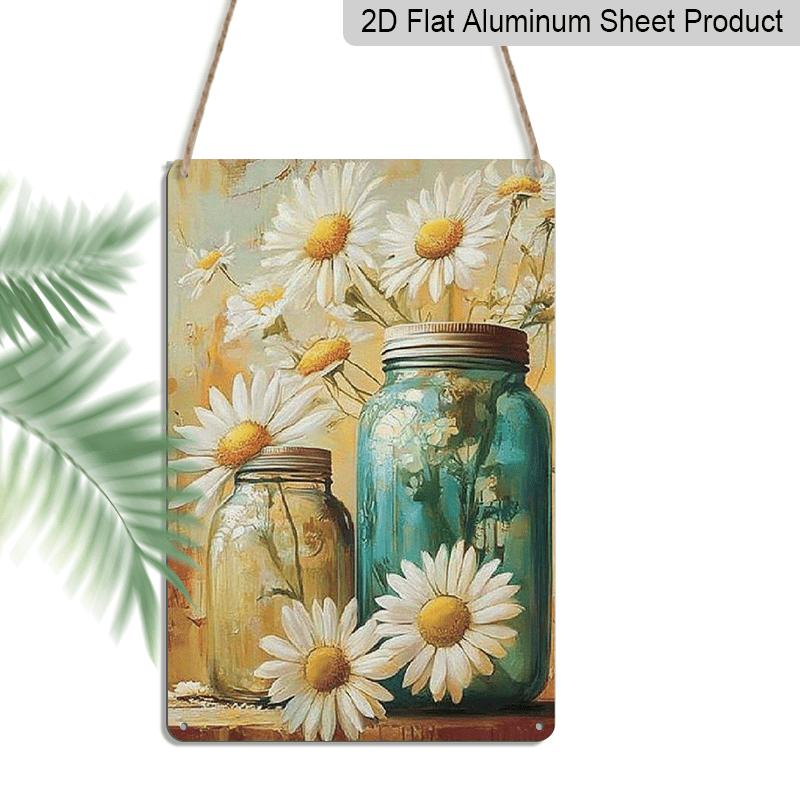 

2D Flat Rustic Vintage Daisy Flowers Metal Tin Sign in Mason Jar, 8x12 Inches – Farmhouse Wall Art for Kitchen, Pantry, Living Room, Perfect for 20*30cm