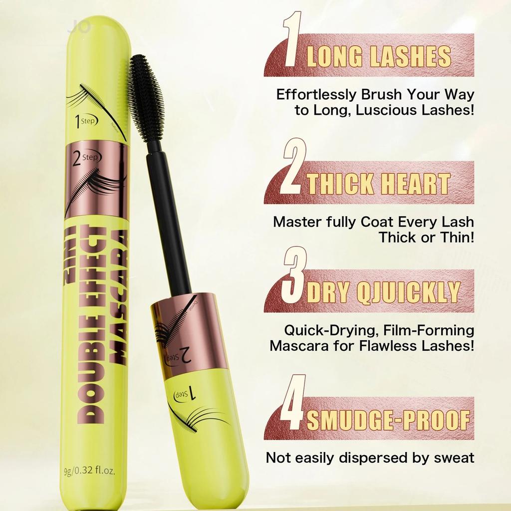 Mascara Imperméable 4D Double Effet Allongeant Naturel Bouclant Volumisant Long Tenue Anti-Bavures Rehausseur de Cils pour Maquillage Quotidien
