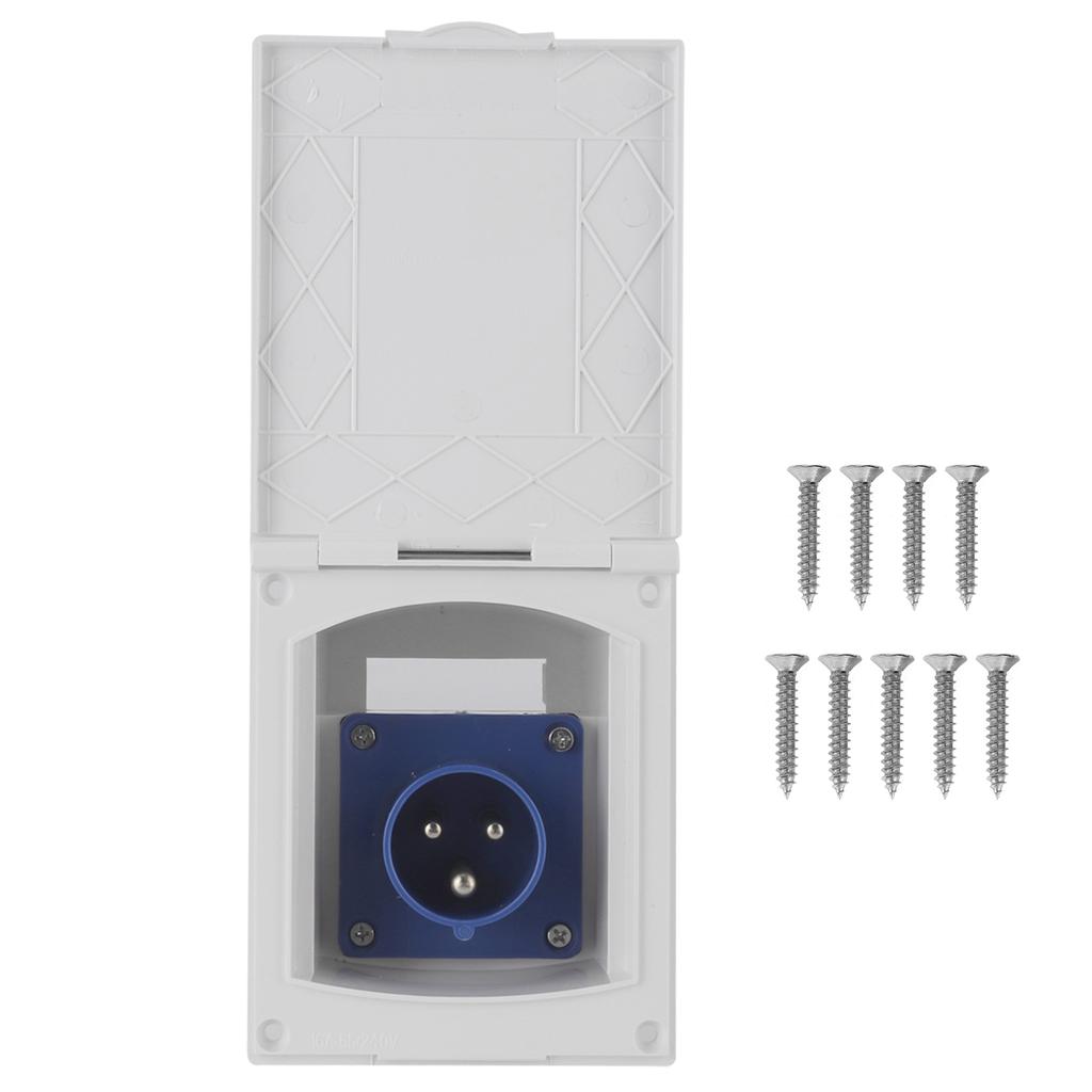 16A 220V‑240V Waterproof Power Outlet External 3Pin Flush Female Socket Plug for RV Motorhome Traile
