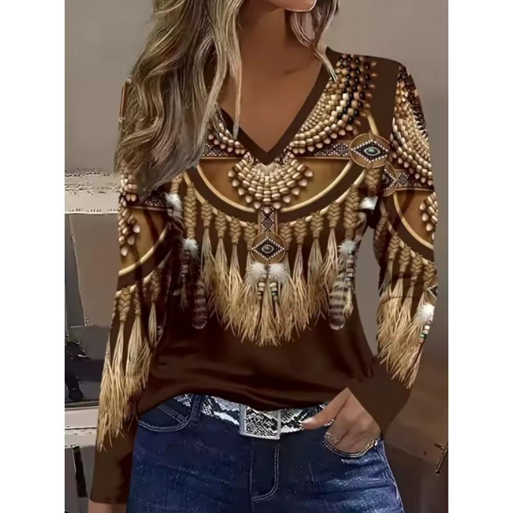 Fashion Printed Women's Long Sleeved T-shirt
