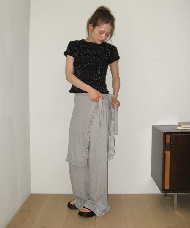 RONRON Ruffle Wrapover Pants Melange Gray