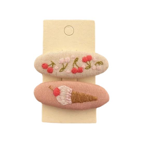 1 Pair Hairpins Rounded Edges Metal Stable Grip Hand-Embroidered Flower Pattern Wide BB Clip Side Bang Hair Accessories