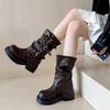 Skinny Versatile Trouser Boots Knight Boots Women's Spring and Summer New Brown Thick-soled High Boots Stack Boots Women